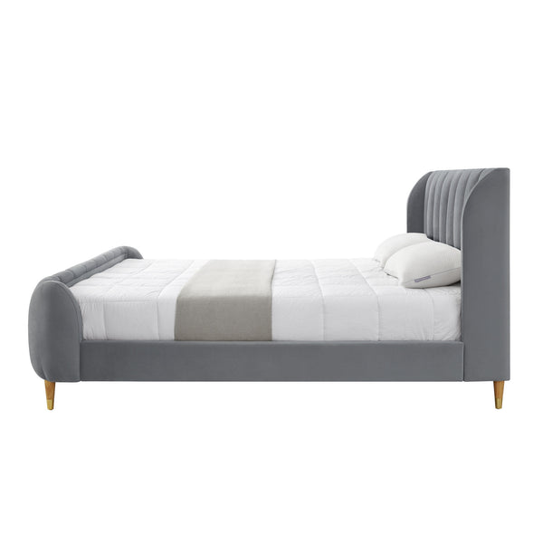 Homeroots Gray Solid Wood King Tufted Upholstered Velvet Bed Frame Grey Velvet 544851