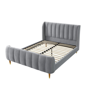 HomeRoots Beige Elegant King Tufted Velvet Bed Frame with Solid Wood Support for a Luxurious Bedroom Upgrade Grey 544851