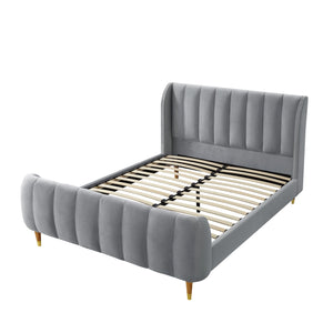 Homeroots Gray Solid Wood King Tufted Upholstered Velvet Bed Frame Grey Velvet 544851