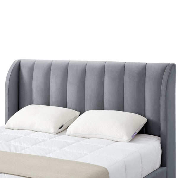 HomeRoots Beige Elegant King Tufted Velvet Bed Frame with Solid Wood Support for a Luxurious Bedroom Upgrade Grey 544851