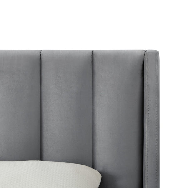 HomeRoots Beige Elegant King Tufted Velvet Bed Frame with Solid Wood Support for a Luxurious Bedroom Upgrade Grey 544851