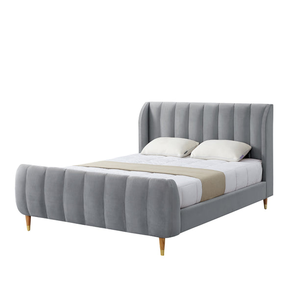 Homeroots Gray Solid Wood Queen Tufted Upholstered Velvet Bed Frame Grey Velvet 544852