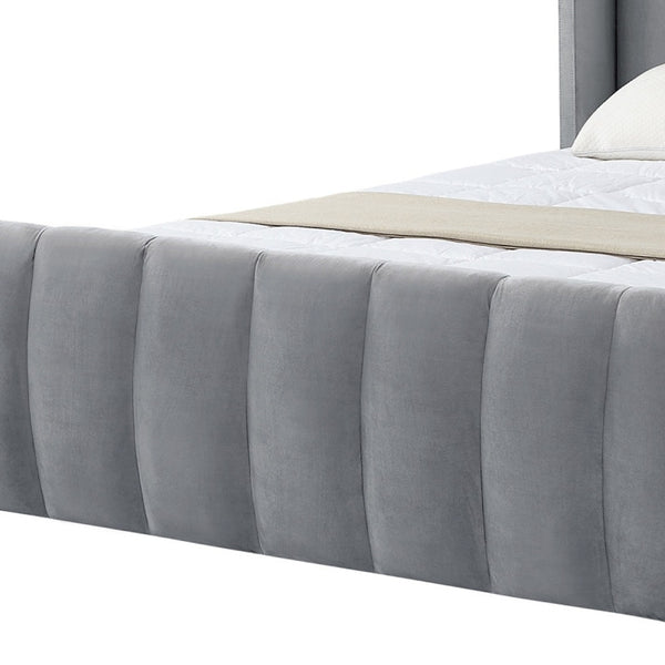 Homeroots Gray Solid Wood Queen Tufted Upholstered Velvet Bed Frame Grey Velvet 544852