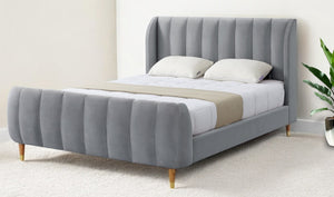 Homeroots Gray Solid Wood Queen Tufted Upholstered Velvet Bed Frame Grey Velvet 544852