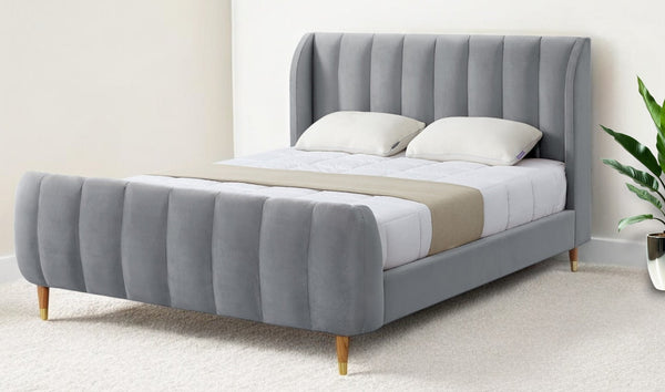 Homeroots Gray Solid Wood Queen Tufted Upholstered Velvet Bed Frame Grey Velvet 544852