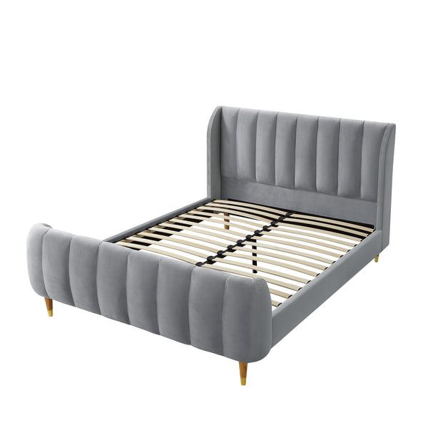 Homeroots Gray Solid Wood Queen Tufted Upholstered Velvet Bed Frame Grey Velvet 544852