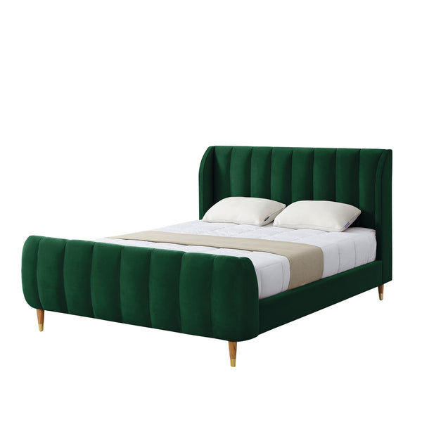 Homeroots Hunter Green Solid Wood King Tufted Upholstered Velvet Bed Frame Hunter Green Velvet 544853