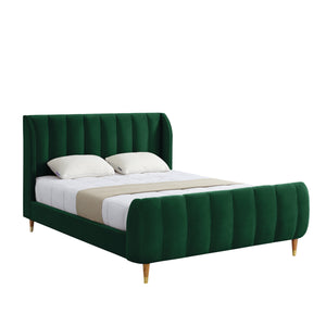 Homeroots Hunter Green Solid Wood King Tufted Upholstered Velvet Bed Frame Hunter Green Velvet 544853