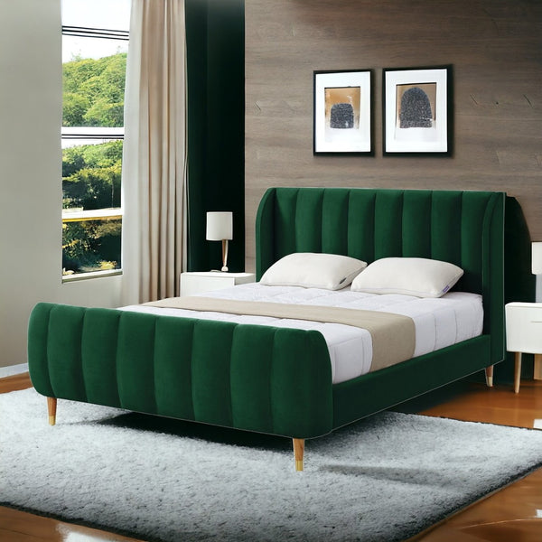 HomeRoots Beige Elegant King Tufted Velvet Bed Frame with Solid Wood Support for a Luxurious Bedroom Upgrade Hunter Green 544853