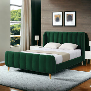 Homeroots Hunter Green Solid Wood King Tufted Upholstered Velvet Bed Frame Hunter Green Velvet 544853