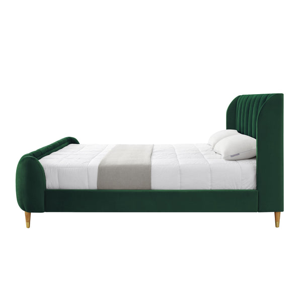 Homeroots Hunter Green Solid Wood King Tufted Upholstered Velvet Bed Frame Hunter Green Velvet 544853