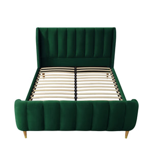 Homeroots Hunter Green Solid Wood King Tufted Upholstered Velvet Bed Frame Hunter Green Velvet 544853