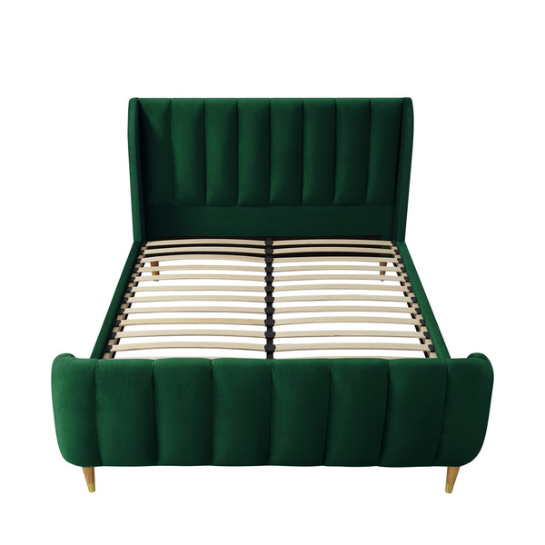 Homeroots Hunter Green Solid Wood King Tufted Upholstered Velvet Bed Frame Hunter Green Velvet 544853