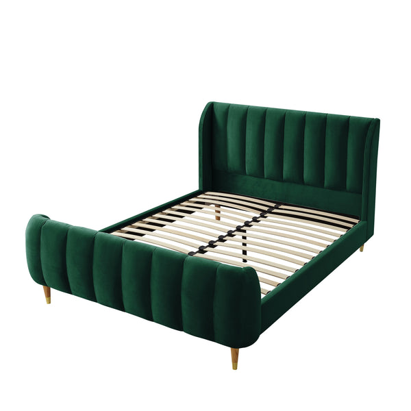 Homeroots Hunter Green Solid Wood King Tufted Upholstered Velvet Bed Frame Hunter Green Velvet 544853