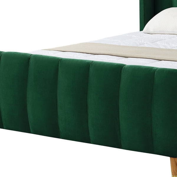 Homeroots Hunter Green Solid Wood Queen Tufted Upholstered Velvet Bed Frame Hunter Green Velvet 544854