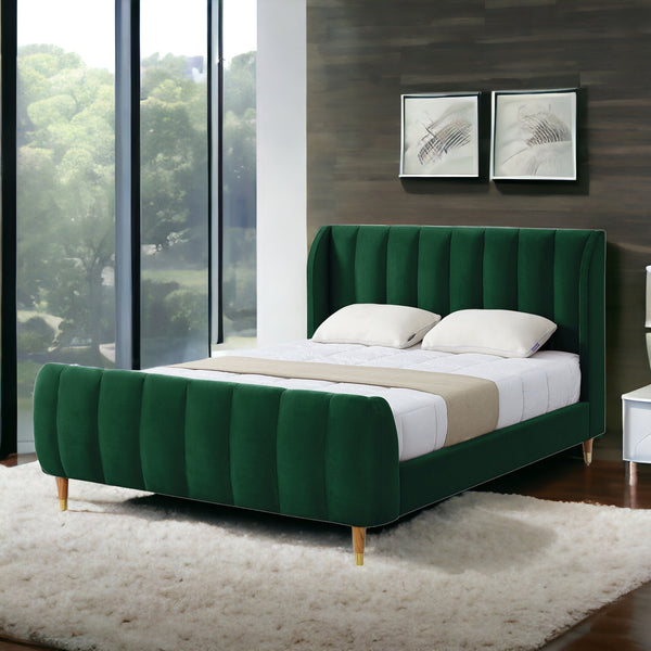 Homeroots Hunter Green Solid Wood Queen Tufted Upholstered Velvet Bed Frame Hunter Green Velvet 544854