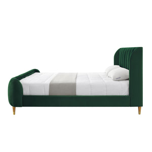 Homeroots Hunter Green Solid Wood Queen Tufted Upholstered Velvet Bed Frame Hunter Green Velvet 544854
