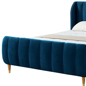 Homeroots Navy Blue Solid Wood King Tufted Upholstered Velvet Bed Frame Navy Velvet 544855