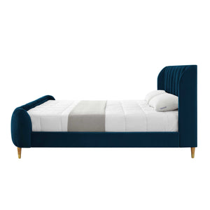 Homeroots Navy Blue Solid Wood King Tufted Upholstered Velvet Bed Frame Navy Velvet 544855