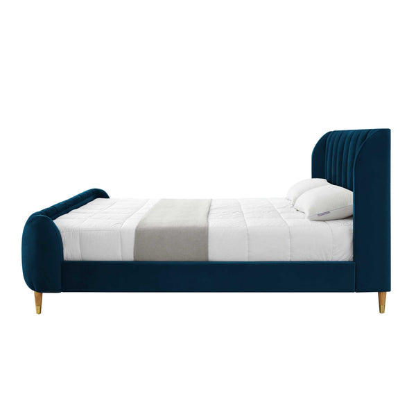Homeroots Navy Blue Solid Wood King Tufted Upholstered Velvet Bed Frame Navy Velvet 544855