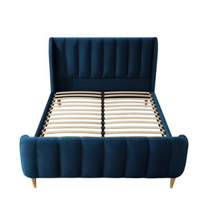 Homeroots Navy Blue Solid Wood King Tufted Upholstered Velvet Bed Frame Navy Velvet 544855