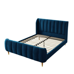 Homeroots Navy Blue Solid Wood King Tufted Upholstered Velvet Bed Frame Navy Velvet 544855