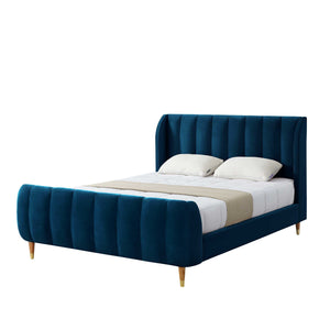 Homeroots Navy Blue Solid Wood Queen Tufted Upholstered Velvet Bed Frame Navy Velvet 544856