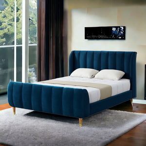 Homeroots Navy Blue Solid Wood Queen Tufted Upholstered Velvet Bed Frame Navy Velvet 544856