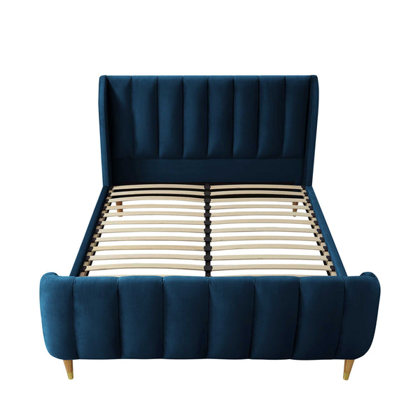 Homeroots Navy Blue Solid Wood Queen Tufted Upholstered Velvet Bed Frame Navy Velvet 544856