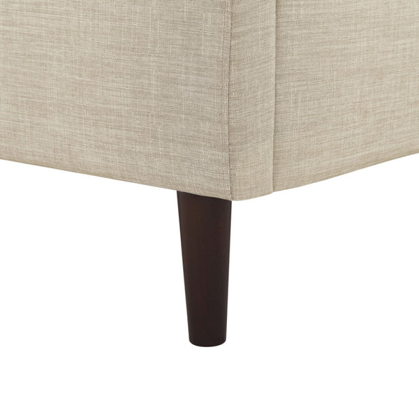 HomeRoots Beige Linen Upholstered Twin Bed Frame - Nailhead Trim, Rustic Charm & Durable Comfort for Any Room 544857