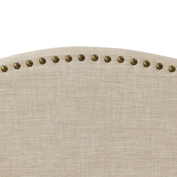HomeRoots Beige Linen Upholstered Twin Bed Frame - Nailhead Trim, Rustic Charm & Durable Comfort for Any Room 544857