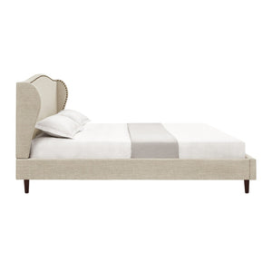 HomeRoots Beige Linen Upholstered King Bed Frame with Nailhead Trim – Elegant Comfort for Rustic & Modern Styles 544858