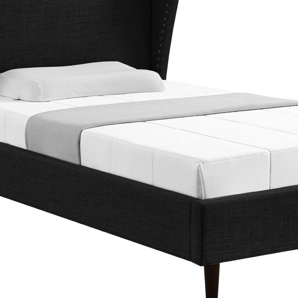 HomeRoots Charcoal Linen Upholstered Twin Bed Frame with Nailhead Trim - Rustic Charm for Cozy Bedrooms 544860