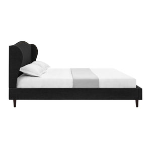 HomeRoots Charcoal King Bed Frame - Upholstered Linen with Nailhead Trim, Rustic Charm & Durable Support 544861