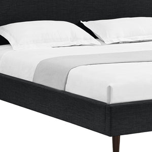 HomeRoots Charcoal King Bed Frame - Upholstered Linen with Nailhead Trim, Rustic Charm & Durable Support 544861