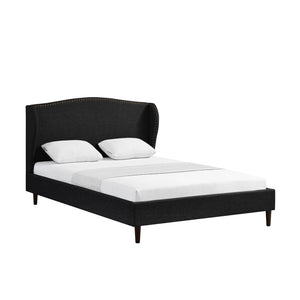 HomeRoots Charcoal Linen Queen Bed Frame with Nailhead Trim – Durable Eucalyptus Wood & Plush Comfort Design 544862