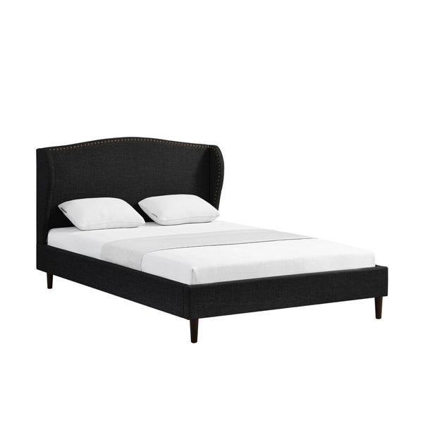 HomeRoots Charcoal Linen Queen Bed Frame with Nailhead Trim – Durable Eucalyptus Wood & Plush Comfort Design 544862