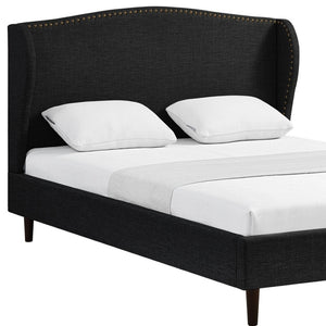 HomeRoots Charcoal Linen Queen Bed Frame with Nailhead Trim – Durable Eucalyptus Wood & Plush Comfort Design 544862
