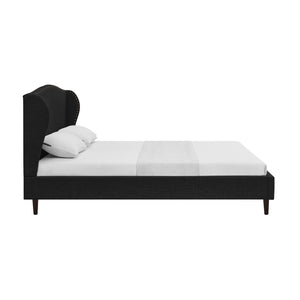 HomeRoots Charcoal Linen Queen Bed Frame with Nailhead Trim – Durable Eucalyptus Wood & Plush Comfort Design 544862