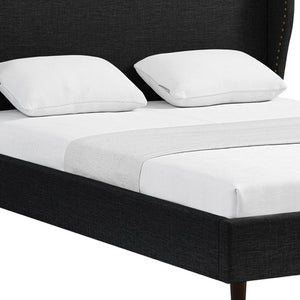 HomeRoots Charcoal Linen Queen Bed Frame with Nailhead Trim – Durable Eucalyptus Wood & Plush Comfort Design 544862