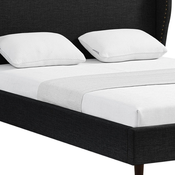 HomeRoots Charcoal Linen Queen Bed Frame with Nailhead Trim – Durable Eucalyptus Wood & Plush Comfort Design 544862