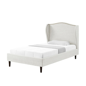 HomeRoots Cream Linen Upholstered Twin Bed Frame - Elegant Nailhead Trim, Cozy Design for Any Décor Style 544863