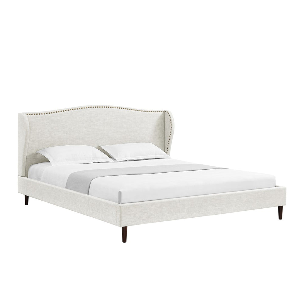 HomeRoots Cream Linen Upholstered King Bed Frame with Elegant Nailhead Trim - Stylish & Durable Design 544864