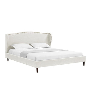 HomeRoots Cream Linen Upholstered King Bed Frame with Elegant Nailhead Trim - Stylish & Durable Design 544864