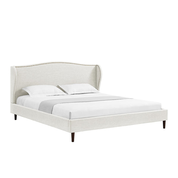 HomeRoots Cream Linen Upholstered King Bed Frame with Elegant Nailhead Trim - Stylish & Durable Design 544864