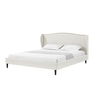 HomeRoots Cream Linen Upholstered King Bed Frame with Elegant Nailhead Trim - Stylish & Durable Design 544864