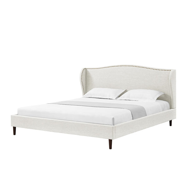 HomeRoots Cream Linen Upholstered King Bed Frame with Elegant Nailhead Trim - Stylish & Durable Design 544864