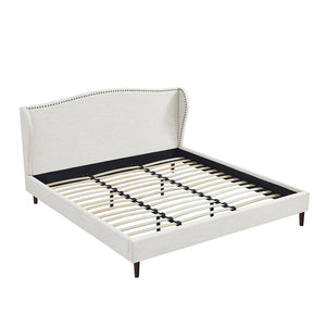HomeRoots Cream Linen Upholstered King Bed Frame with Elegant Nailhead Trim - Stylish & Durable Design 544864