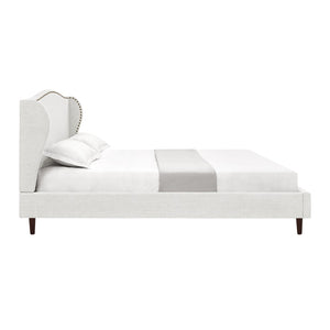 HomeRoots Cream Linen Upholstered King Bed Frame with Elegant Nailhead Trim - Stylish & Durable Design 544864