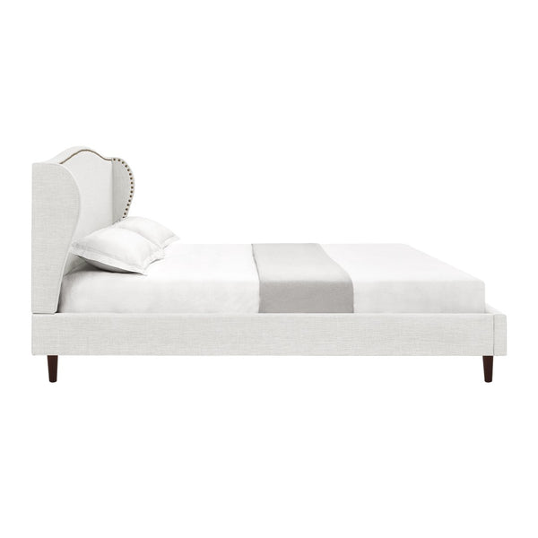 HomeRoots Cream Linen Upholstered King Bed Frame with Elegant Nailhead Trim - Stylish & Durable Design 544864